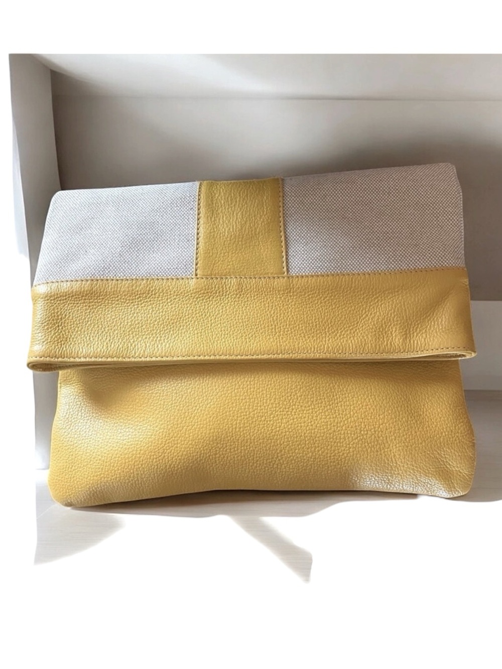 MODUS RIO Yellow Leather & Refined Linen Shoulder Bag /Oversized Clutch Neutral